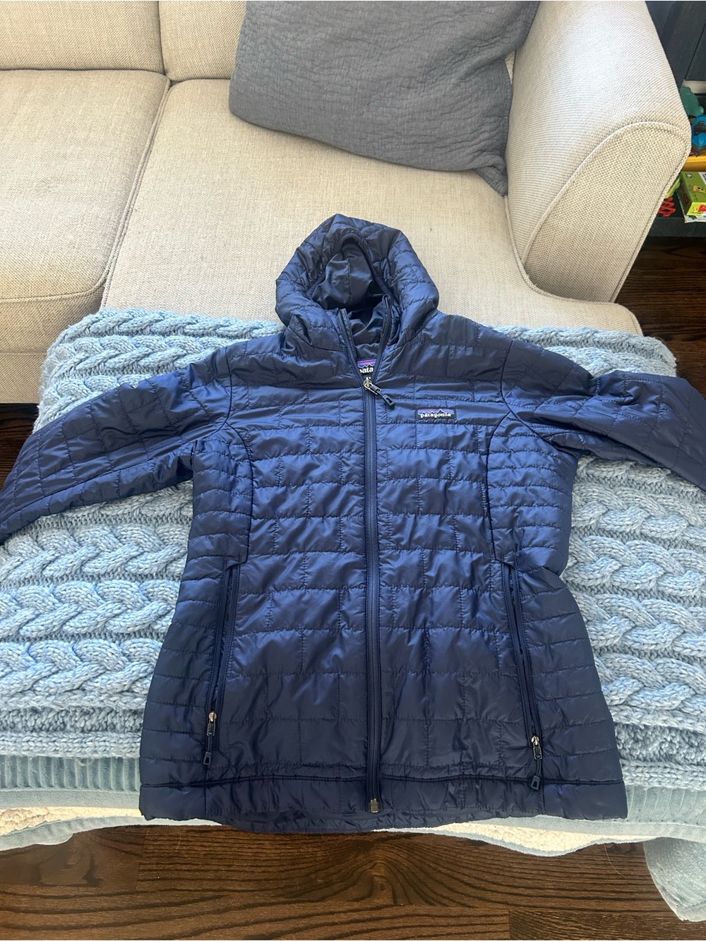 Patagonia Women's Navy Quilted Hooded Puffer Jacket
